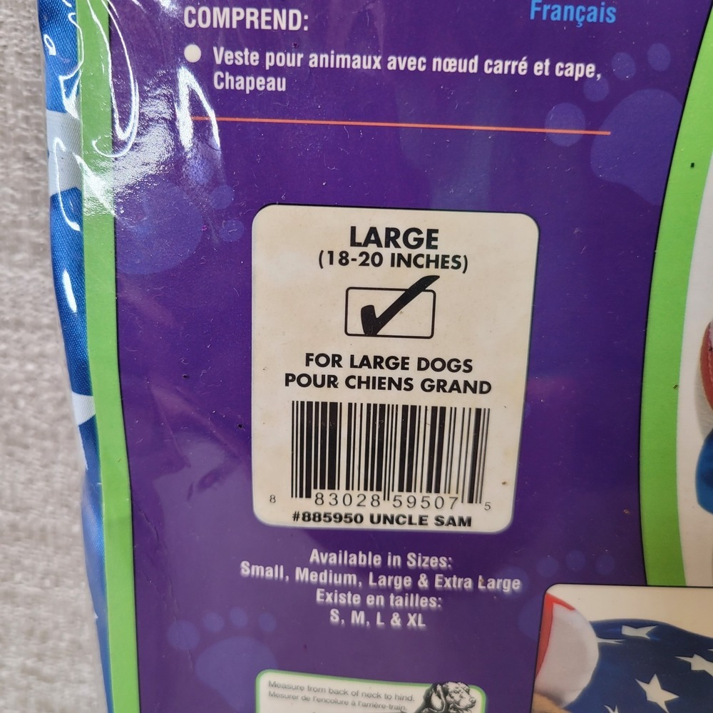 Pet Costumes by Rubies Uncle Sam Size Large Dog 4th of July Flag America NEW - Picture 3 of 8
